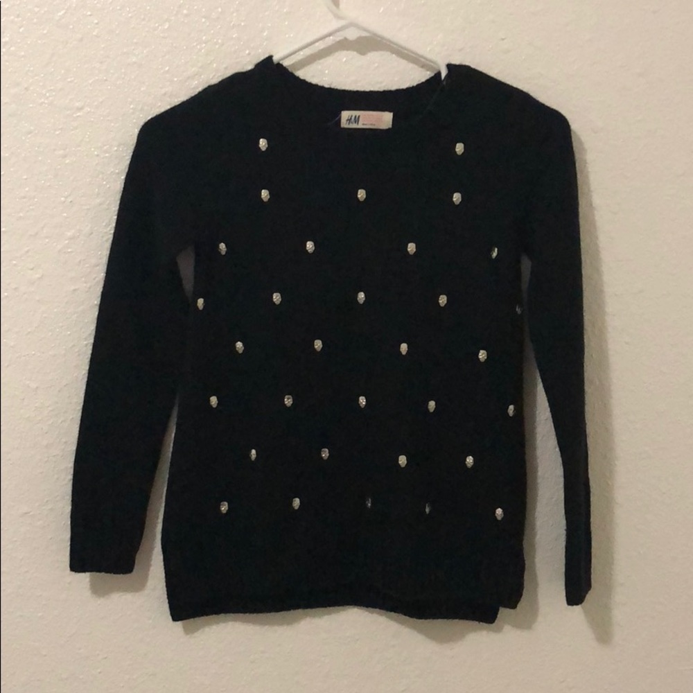 Girls Black Sweater With Skull Embellishments